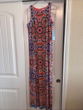 London Times Sleeveless Pink Multi-Color Patterned Maxi Dress